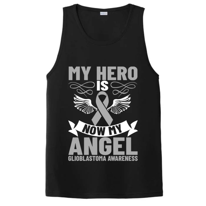 Gray Ribbon My Hero Is Now My Angel Glioblastoma Cancer Meaningful Gift Performance Tank