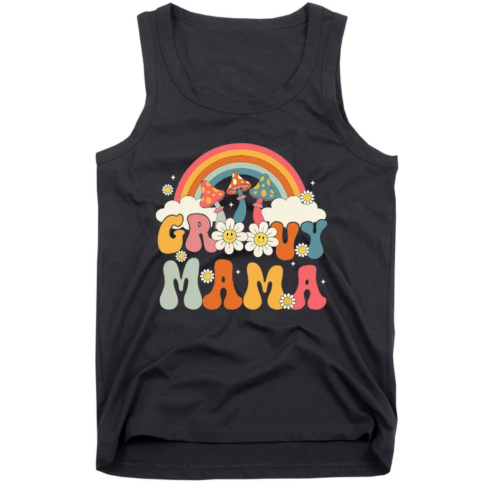 Groovy Rainbow Mama Birthday Party Decorations Family Tank Top