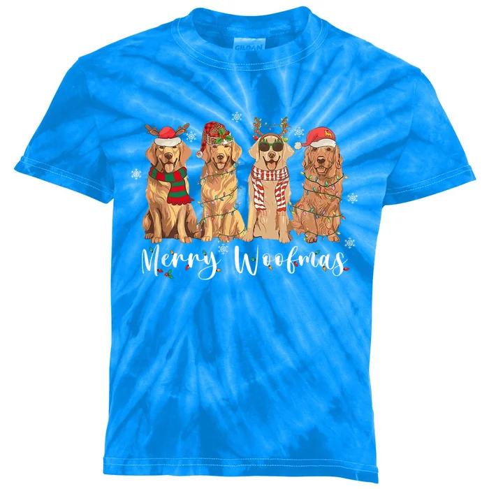 Golden Retriever Merry Woofmas Gift Dog Christmas Gift Kids Tie-Dye T-Shirt