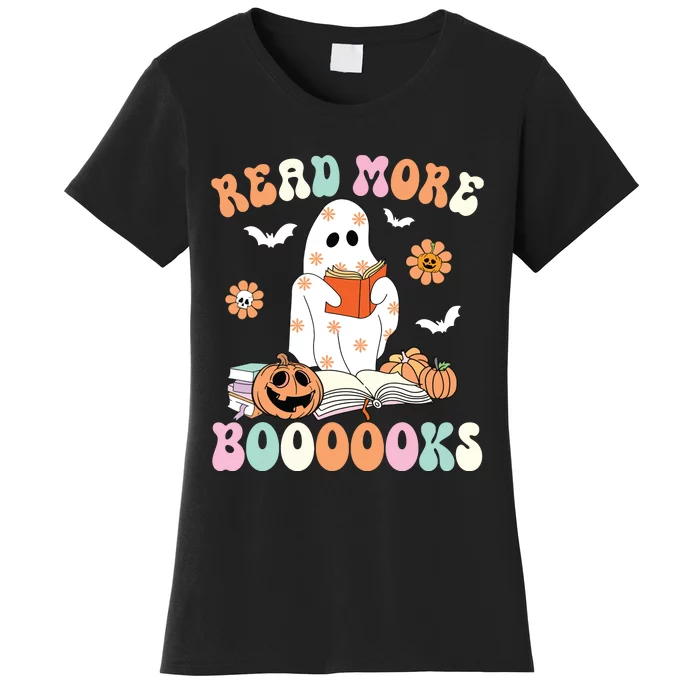 Groovy Read More Books Cute Ghost Boo Funny Halloween Spooky Women's T-Shirt