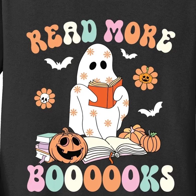 Groovy Read More Books Cute Ghost Boo Funny Halloween Spooky Kids Long Sleeve Shirt