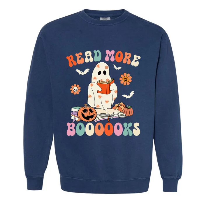 Groovy Read More Books Cute Ghost Boo Funny Halloween Spooky Garment-Dyed Sweatshirt