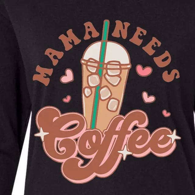 Groovy Retro Mama Needs Coffee Funny Mother's Day Womens Cotton Relaxed Long Sleeve T-Shirt