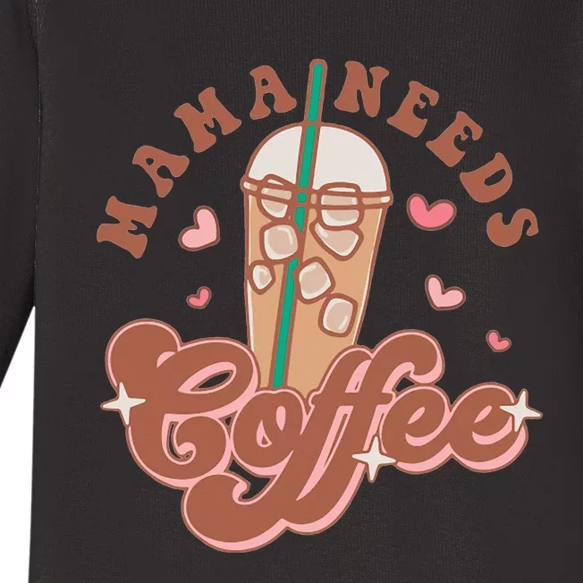 Groovy Retro Mama Needs Coffee Funny Mother's Day Baby Long Sleeve Bodysuit