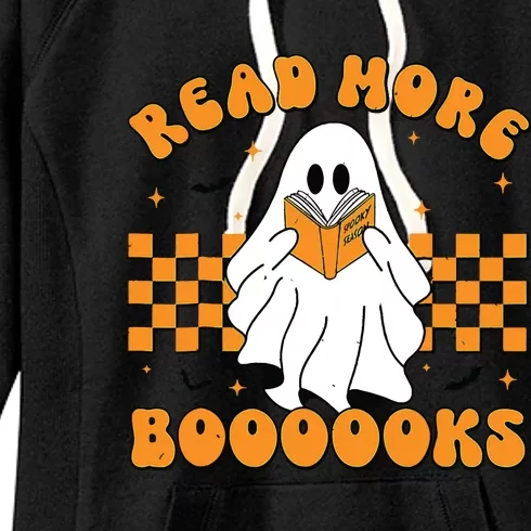 Groovy Read More Books Cute Ghost Retro Halloween Teacher Women's Fleece Hoodie