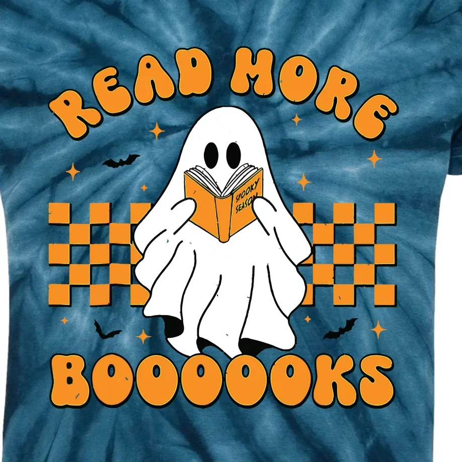 Groovy Read More Books Cute Ghost Retro Halloween Teacher Kids Tie-Dye T-Shirt