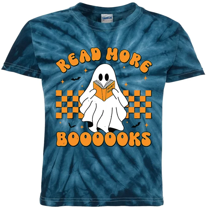 Groovy Read More Books Cute Ghost Retro Halloween Teacher Kids Tie-Dye T-Shirt