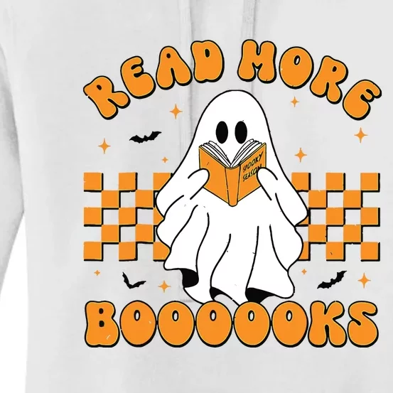 Groovy Read More Books Cute Ghost Retro Halloween Teacher Women's Pullover Hoodie