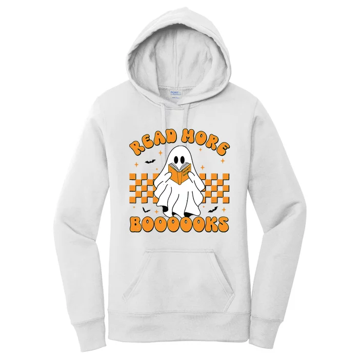 Groovy Read More Books Cute Ghost Retro Halloween Teacher Women's Pullover Hoodie