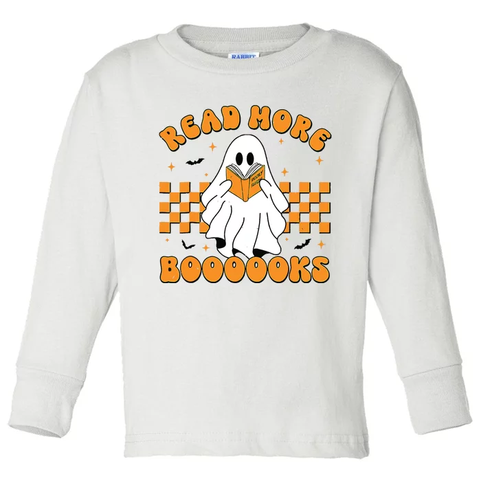 Groovy Read More Books Cute Ghost Retro Halloween Teacher Toddler Long Sleeve Shirt