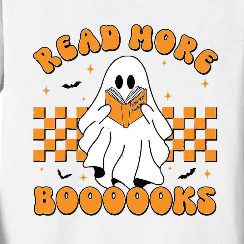 Groovy Read More Books Cute Ghost Retro Halloween Teacher Kids Long Sleeve Shirt