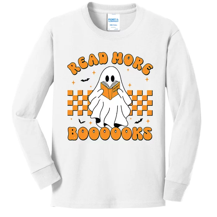 Groovy Read More Books Cute Ghost Retro Halloween Teacher Kids Long Sleeve Shirt