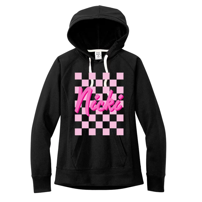 Girl Retro Nicki First Name Personalized Groovy Birthday Women's Fleece Hoodie