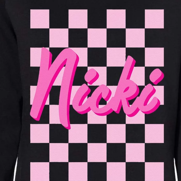 Girl Retro Nicki First Name Personalized Groovy Birthday Womens California Wash Sweatshirt