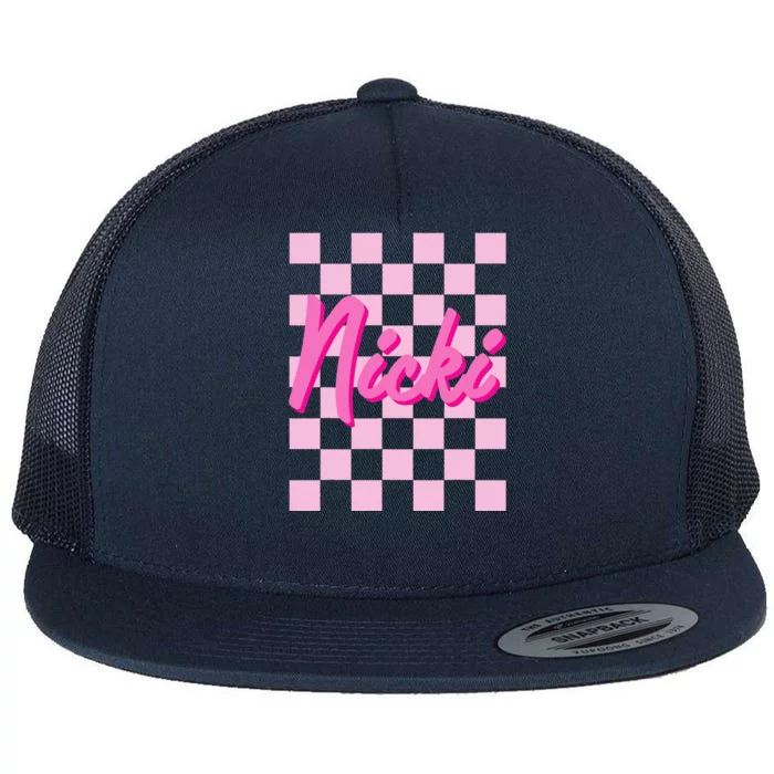 Girl Retro Nicki First Name Personalized Groovy Birthday Flat Bill Trucker Hat