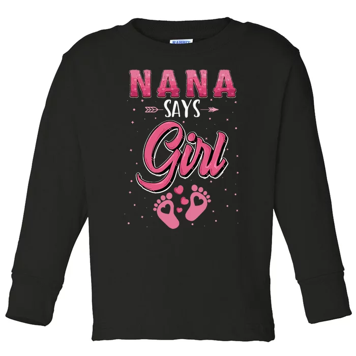 Gender reveal Nana says baby matching family set Toddler Long Sleeve Shirt