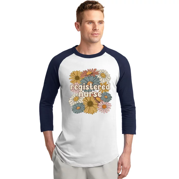 Groovy Registered Nurse Flowers Registered Nursing Gift Baseball Sleeve Shirt