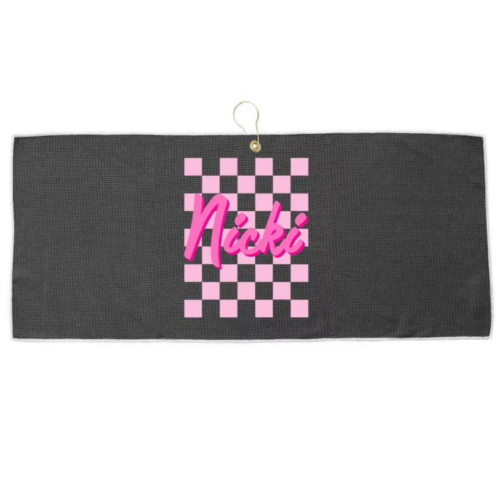 Girl Retro Nicki First Name Personalized Groovy Birthday Large Microfiber Waffle Golf Towel