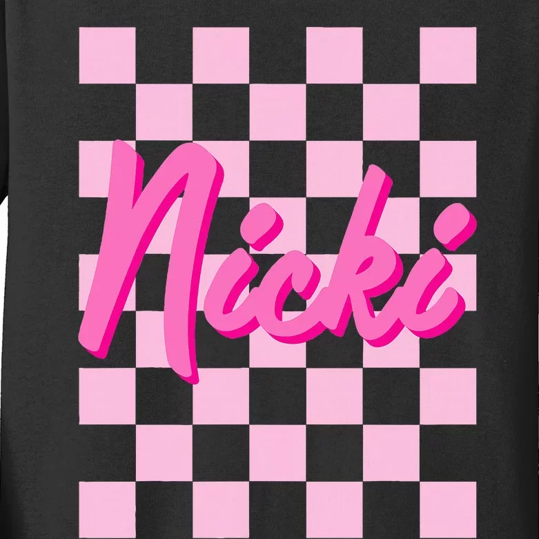 Girl Retro Nicki First Name Personalized Groovy Birthday Kids Long Sleeve Shirt