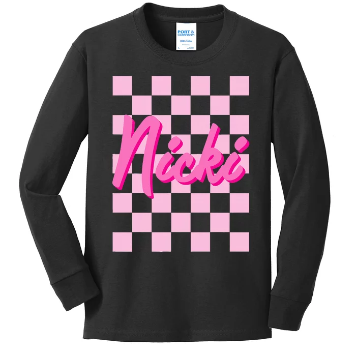 Girl Retro Nicki First Name Personalized Groovy Birthday Kids Long Sleeve Shirt