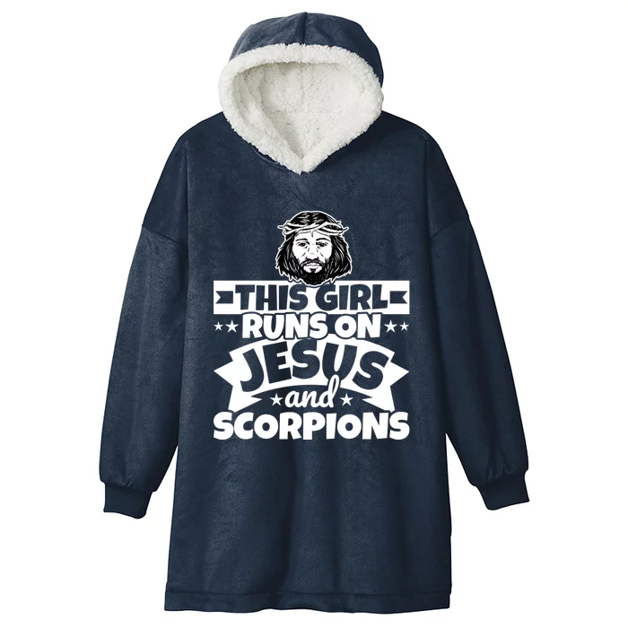 Girl Runs On Jesus And Scorpions Gift Hooded Wearable Blanket