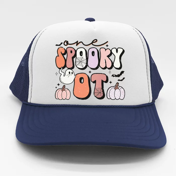 Groovy Retro One Spooky OT Halloween Occupational Therapy Gift Trucker Hat