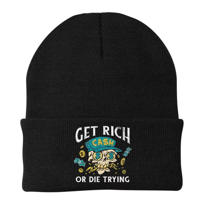 Get Rich Or Die Trying Money Hustle Hustler Cash Dollars Knit Cap Winter Beanie