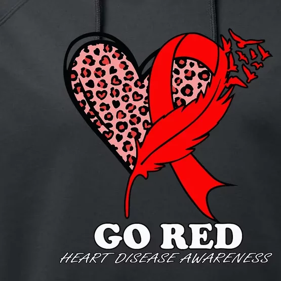 Go Red October Heart Disease Awareness Heart Leopard Ribbon Performance Fleece Hoodie