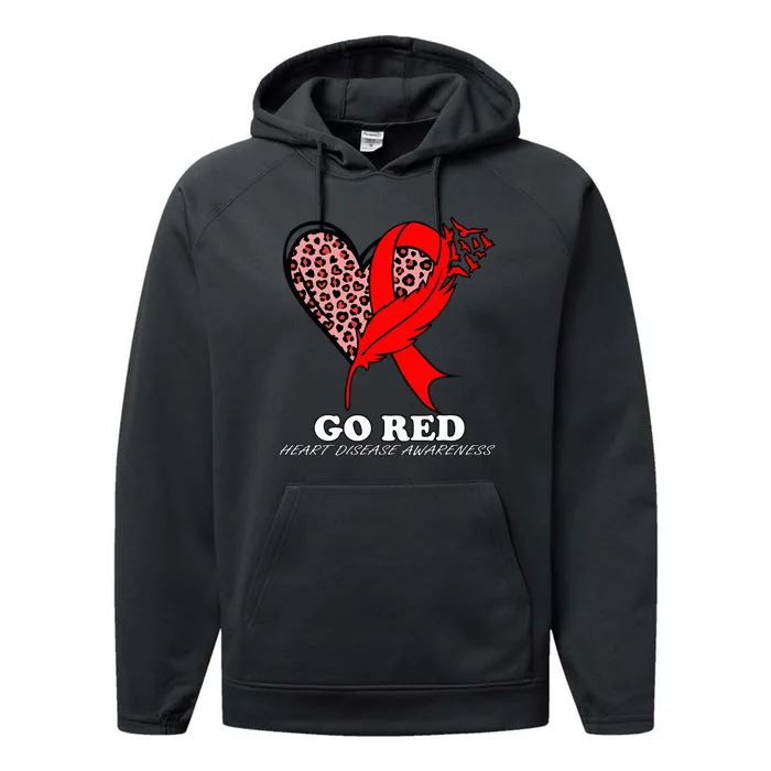 Go Red October Heart Disease Awareness Heart Leopard Ribbon Performance Fleece Hoodie