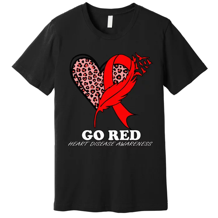 Go Red October Heart Disease Awareness Heart Leopard Ribbon Premium T-Shirt