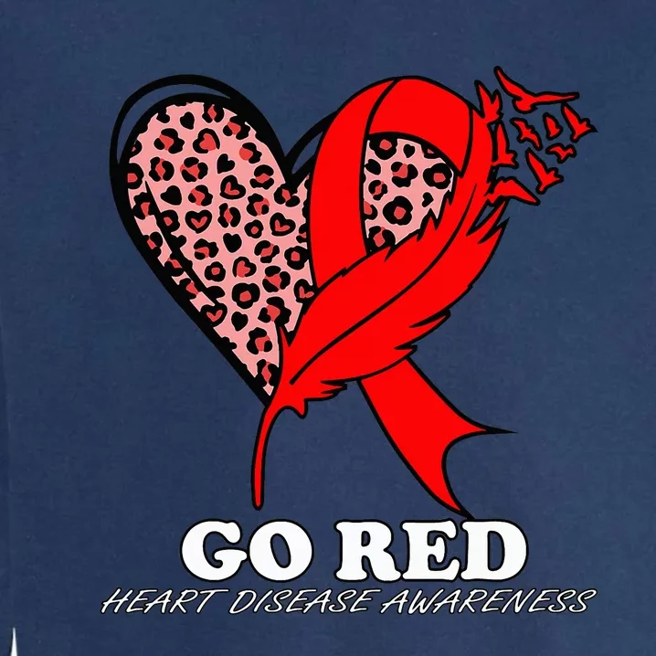 Go Red October Heart Disease Awareness Heart Leopard Ribbon Garment-Dyed Sweatshirt