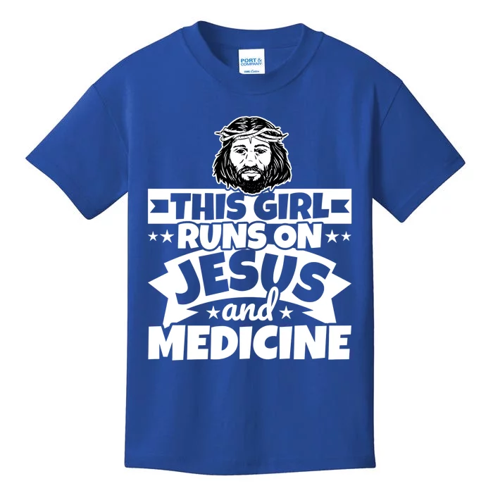 Girl Runs On Jesus And Medicine Cool Gift Kids T-Shirt