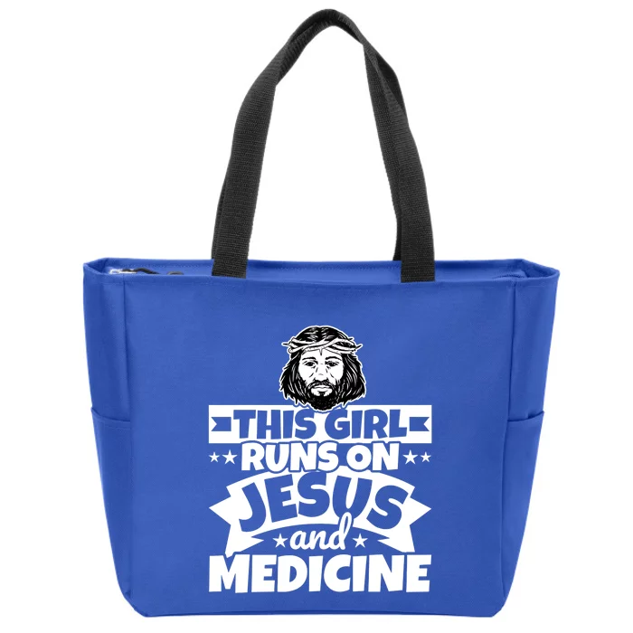 Girl Runs On Jesus And Medicine Cool Gift Zip Tote Bag