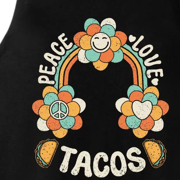 Groovy Rainbow Outfit Mexican Food Lover Peace Love Tacos Ladies Tri-Blend Wicking Tank