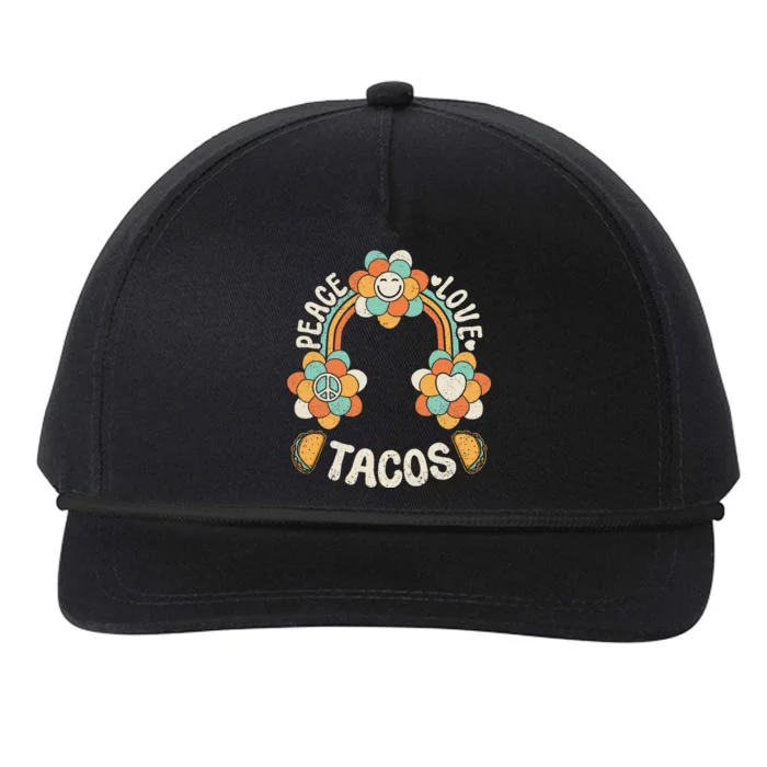 Groovy Rainbow Outfit Mexican Food Lover Peace Love Tacos Snapback Five-Panel Rope Hat