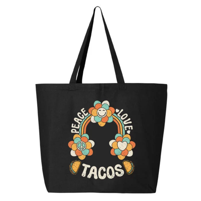 Groovy Rainbow Outfit Mexican Food Lover Peace Love Tacos 25L Jumbo Tote