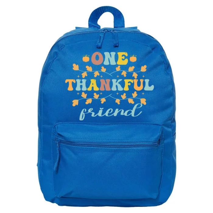 Groovy Retro One Thankful Friend Thanksgiving Fall Gift 16 in Basic Backpack