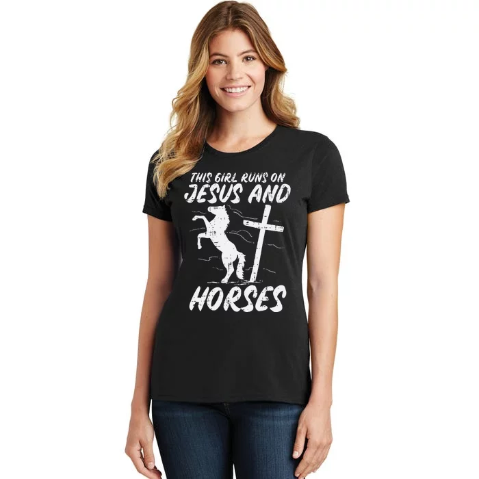 Girl Runs On Jesus And Horses God Christian Women's T-Shirt