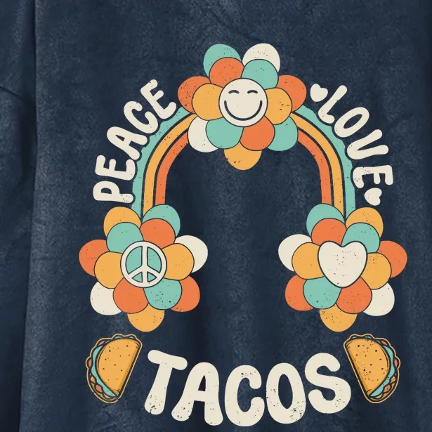 Groovy Rainbow Outfit Mexican Food Lover Peace Love Tacos Hooded Wearable Blanket