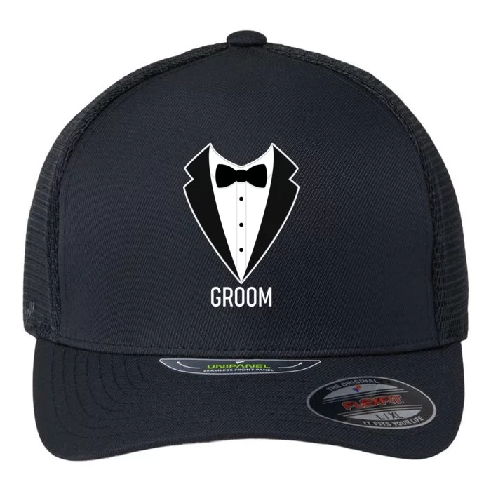 Groom Wedding Tuxedo Flexfit Unipanel Trucker Cap