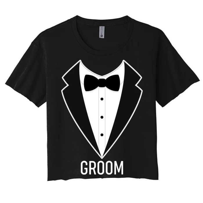 Groom Wedding Tuxedo Women's Crop Top Tee