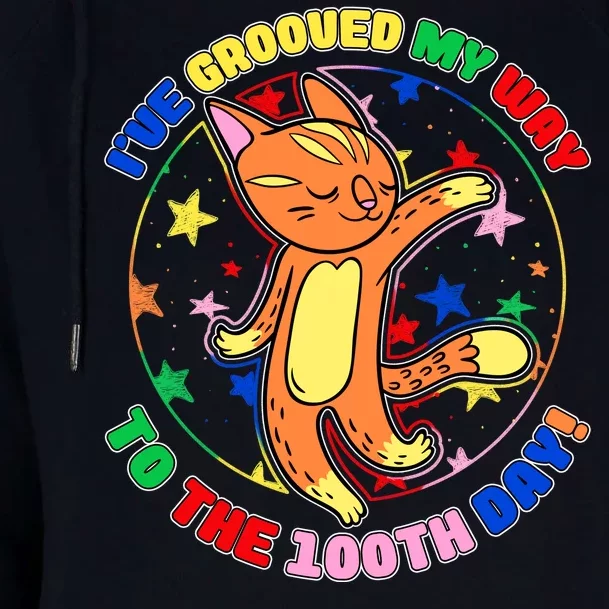 Groovy Cat 100th Day of School Womens Funnel Neck Pullover Hood