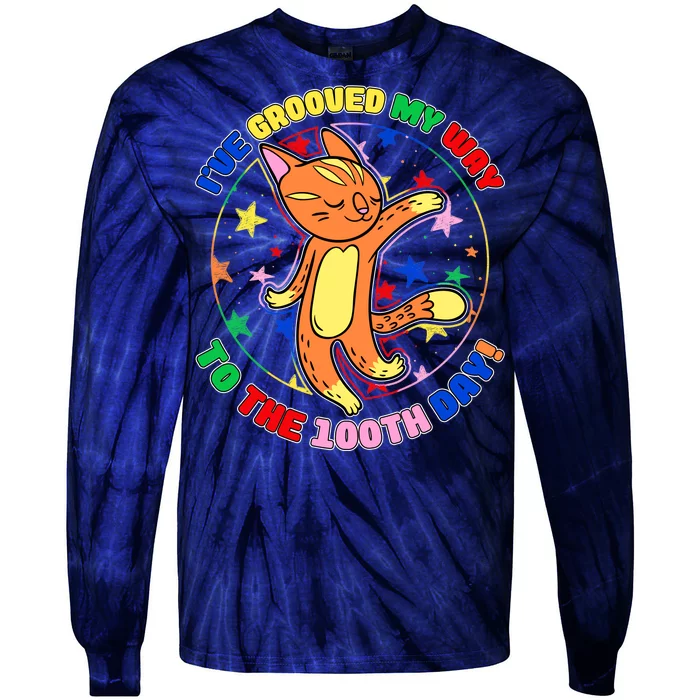 Groovy Cat 100th Day of School Tie-Dye Long Sleeve Shirt