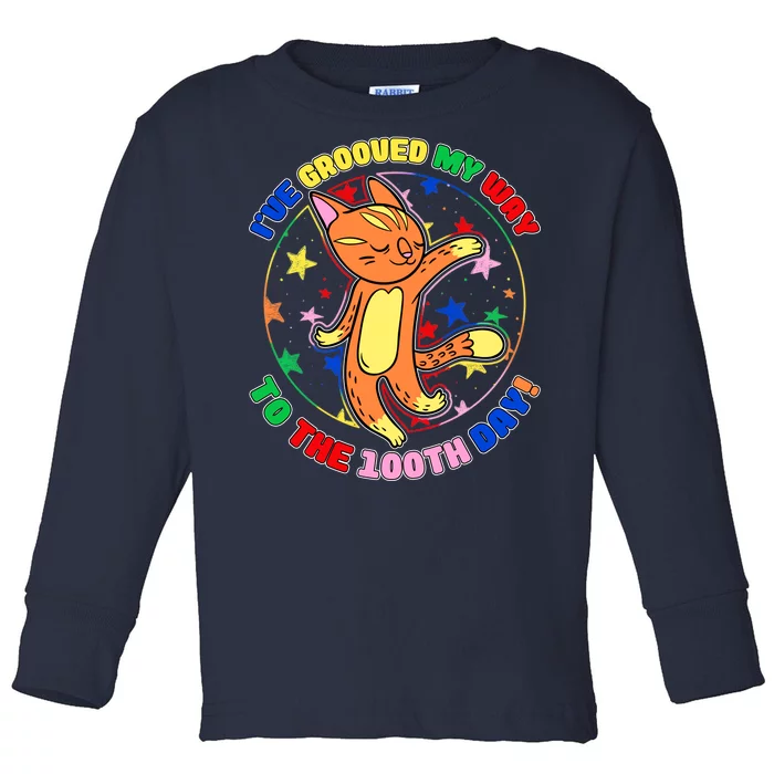 Groovy Cat 100th Day of School Toddler Long Sleeve Shirt