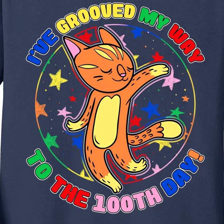 Groovy Cat 100th Day of School Kids Long Sleeve Shirt