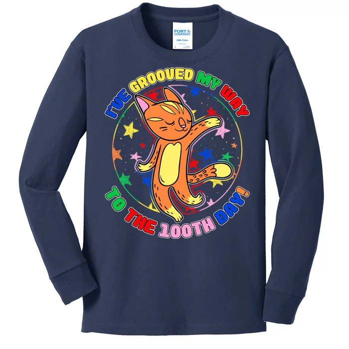 Groovy Cat 100th Day of School Kids Long Sleeve Shirt