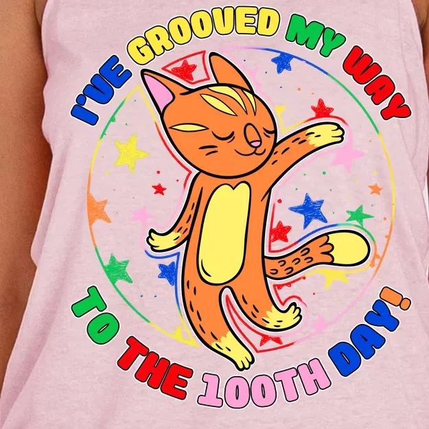 Groovy Cat 100th Day of School Women's Knotted Racerback Tank