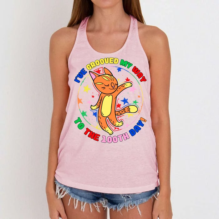 Groovy Cat 100th Day of School Women's Knotted Racerback Tank