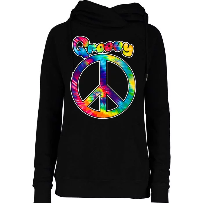 Groovy Peace Sign Womens Funnel Neck Pullover Hood