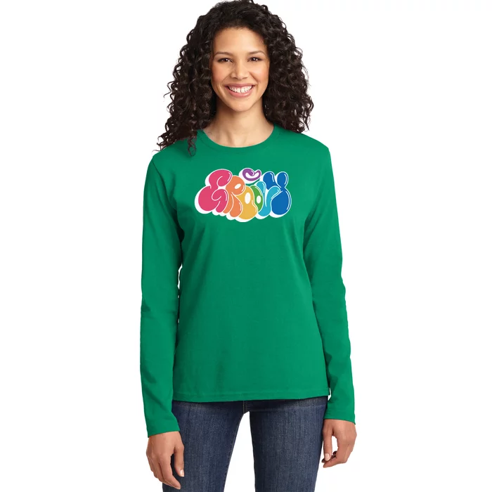 Groovy Retro Colorful Ladies Long Sleeve Shirt